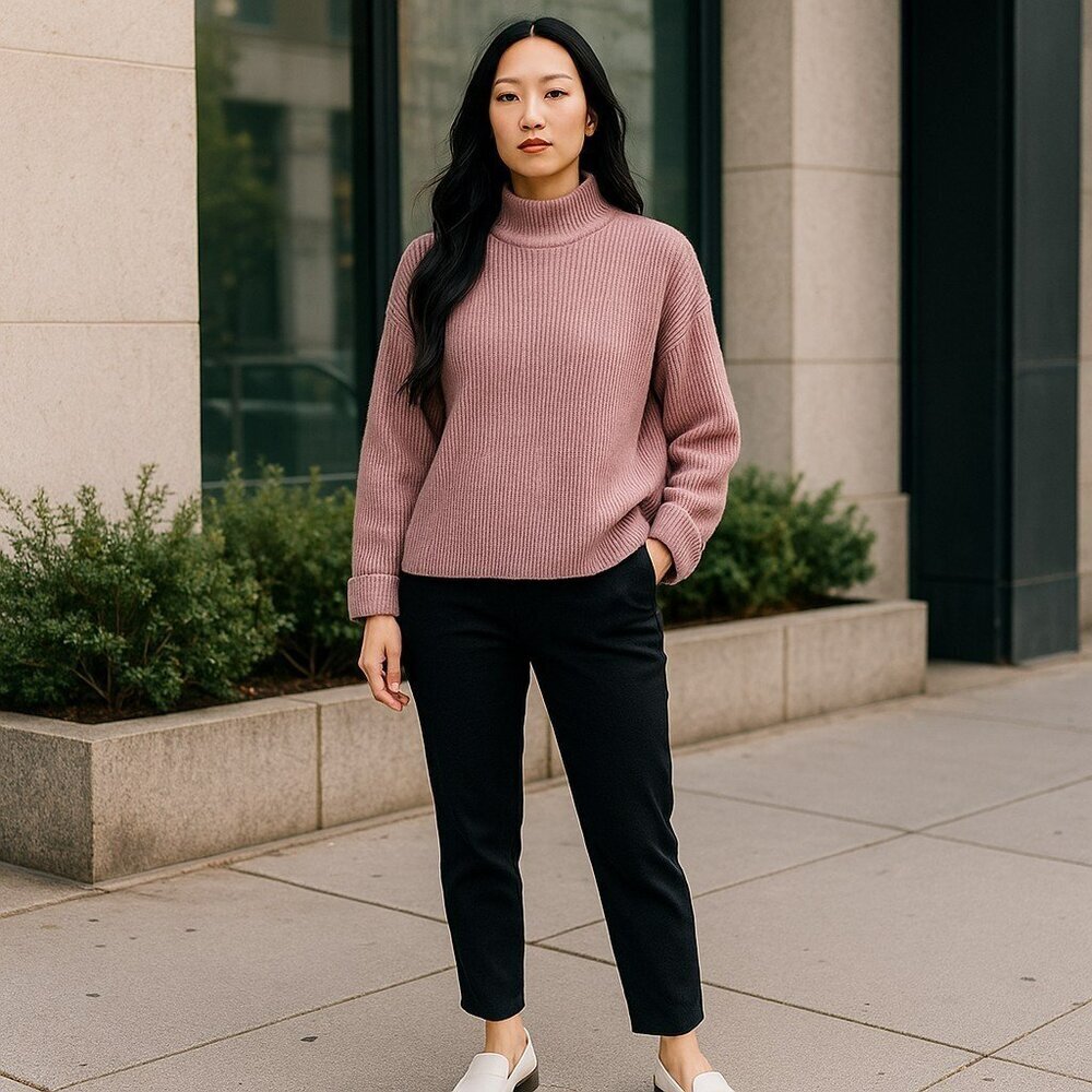 Mod Ref Small Purple Cuffed Long Sleeve Mock Neck Pullover Crop Sweater Size S